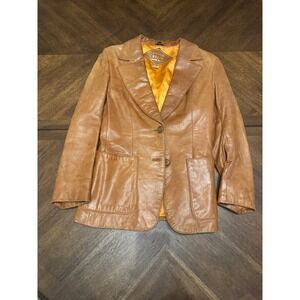Golden State Leather Fashions Vintage Tan Brown Leather Blazer Jacket Womens 10